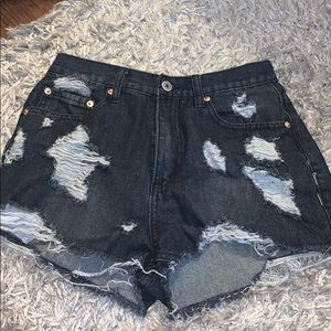 Distressed jean shorts